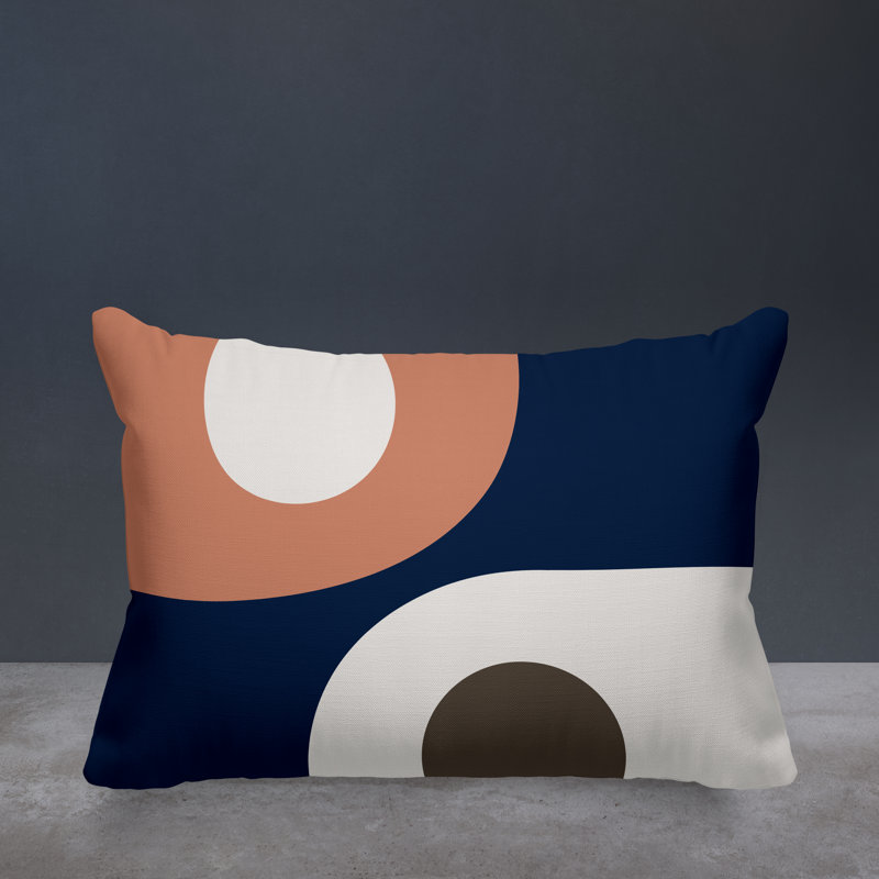 Pitto Abstract Minimalist Indoor/Outdoor Throw Pillow, Salmon/Beige/Navy Blue