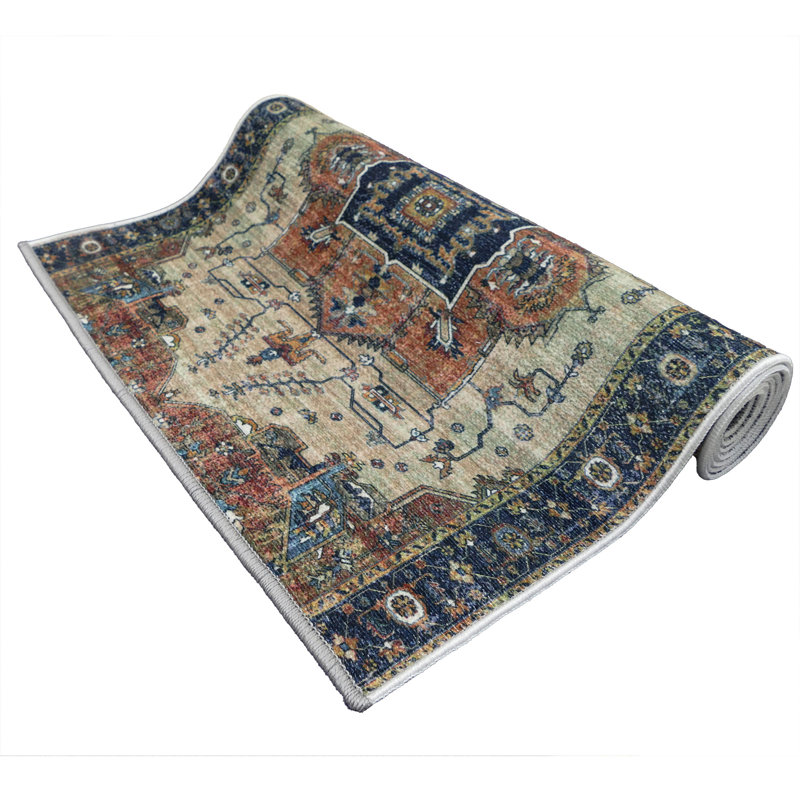 Anti Slip Low Profile Vintage Multicolor Design Canvas Backing Runner Rug, Runner 2'2" x 5'