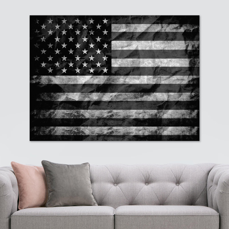 American Flag Black & White - Wrapped Canvas Print, 61cm H x 81cm W x 4cm D