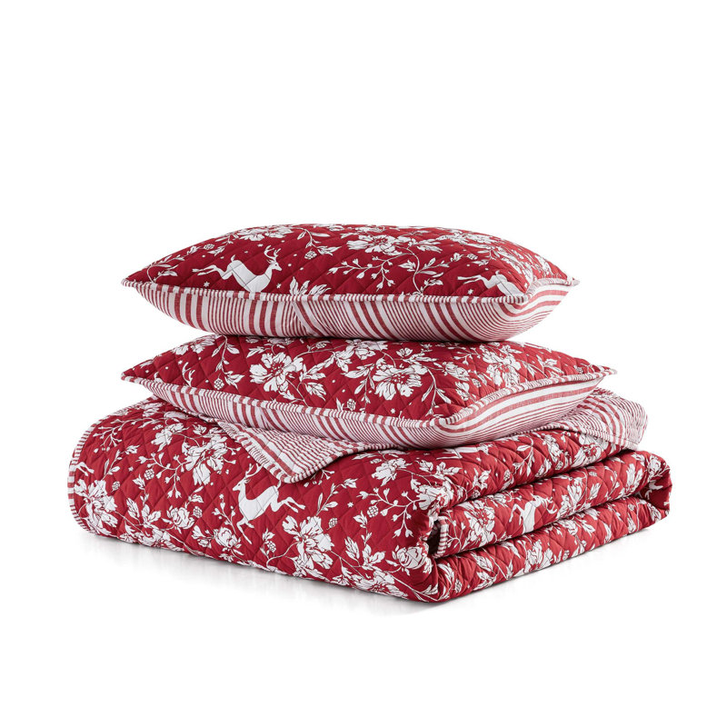 Martha Stewart Dancing Deer Reversible Red Quilt Set, King Quilt
