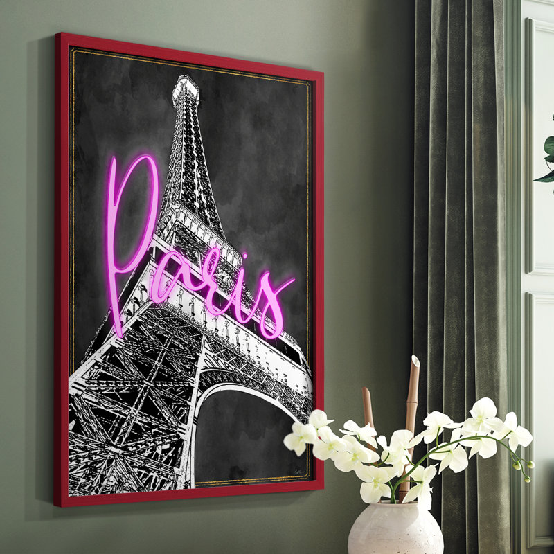 «Neon Nights In Paris», reproduction encadrée - bois massif, Rouge, H 10 po x l 8 po