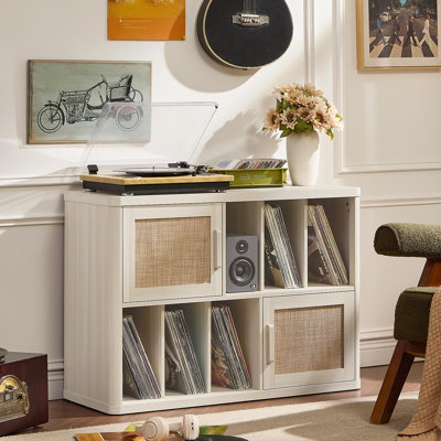 Grand support pour tourne-disque avec rangement en vinyle jusqu'à 450 albums, armoire d'appoint Boho