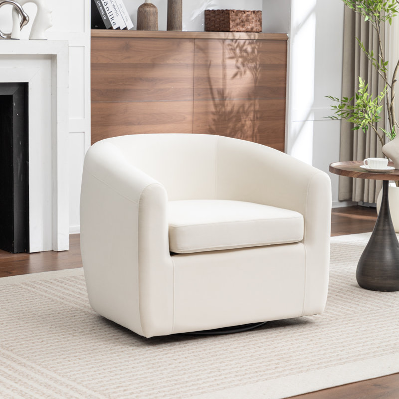 Fauteuil demi-tonneau pivotant de 33,5 po Odey, Velours beige