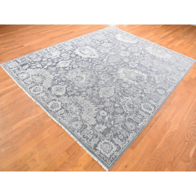 Tapis oriental gris anthracite 7 po 10 po x 10 po 2 po avec de la laine texturée noué à la main Oushak Influence 137607A2AF764F16985837D52D815D40
