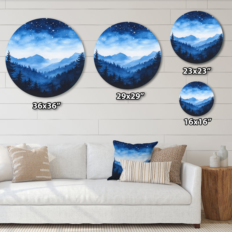 Forêt, art mural, nuit d'art - décor mural rond en métal, L 16 po x H 16 po
