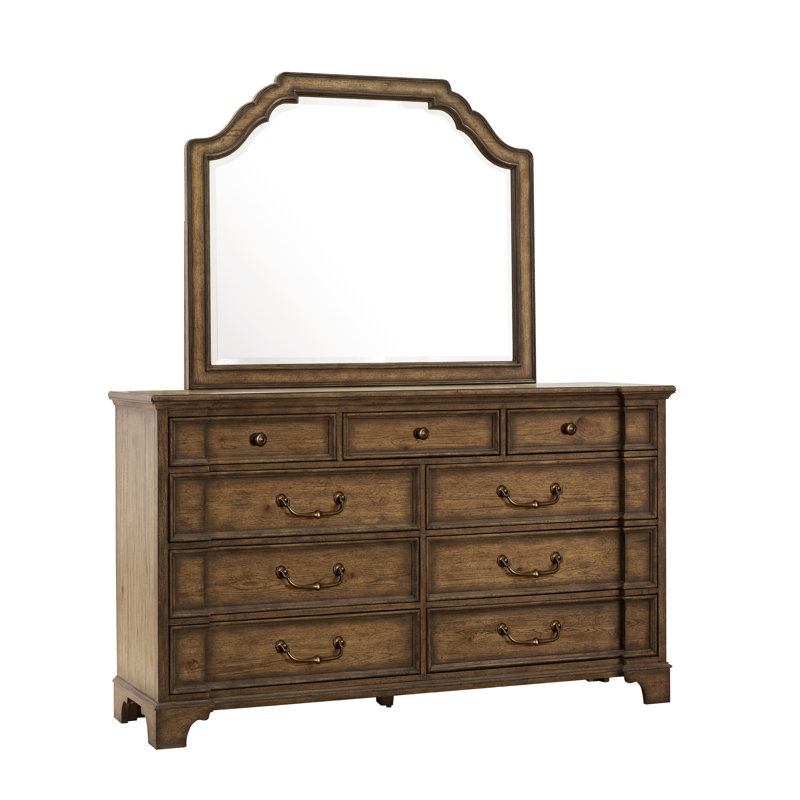 Traditional Brown Wood Landscape Dresser Mirror