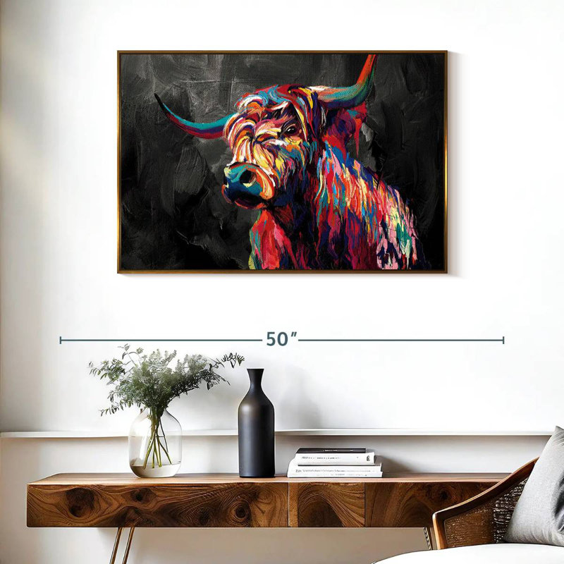 Vache abstraite, Cadre flottant doré, 37 po x 25 po