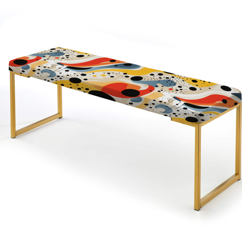 Red Poupart Lichtenstein's Lines Matrix - Abstract Upholstered Gold Bench