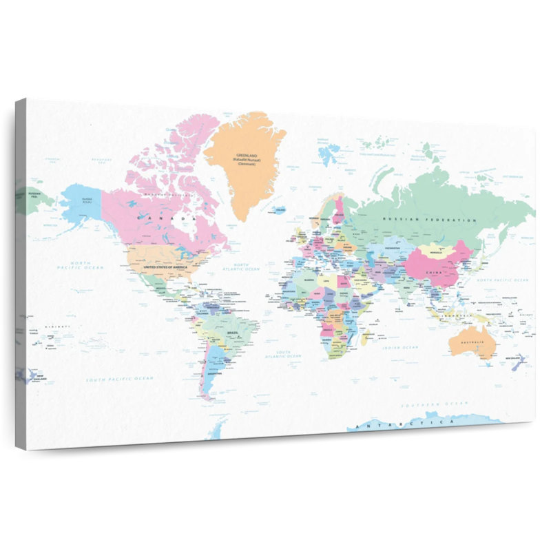 Keiri Labeled Pastel World Map, 34" H x 51" W