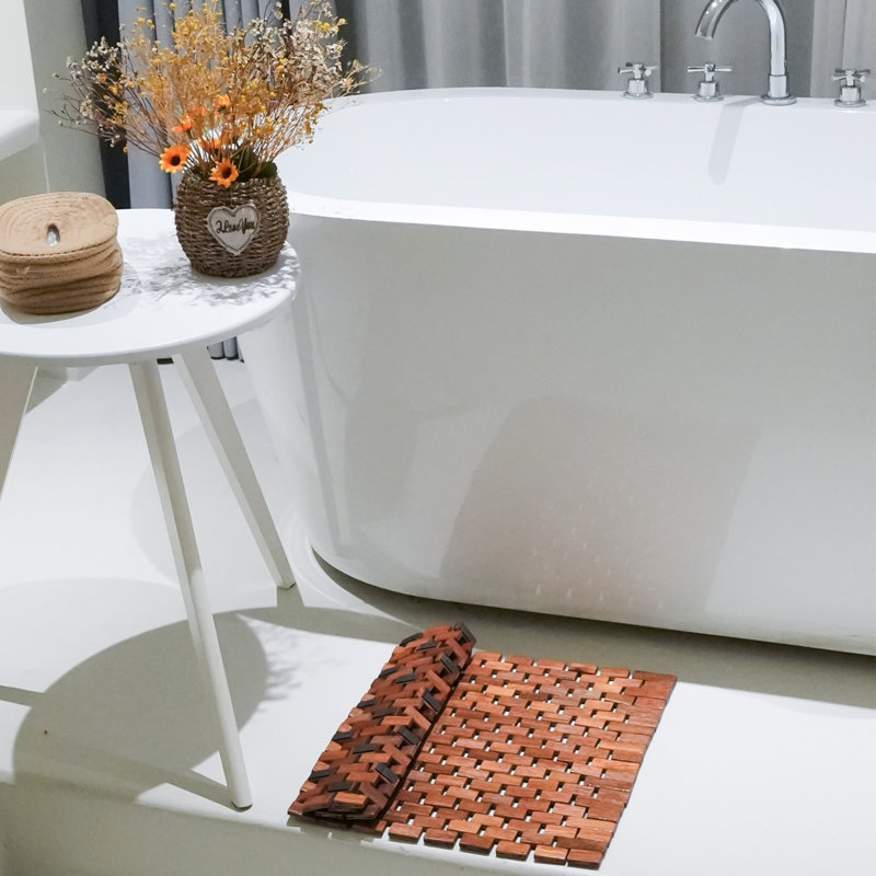 Tapis de douche pliable en bois de teck massif - Tapis de bain antidérapant et antidérapant à séchage rapide