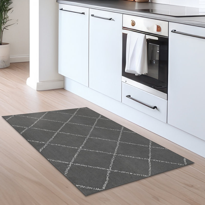 Medina Moroccan Diamond Grey Performance Flatweave Washable Indoor / Outdoor Rug, Rectangle 3' x 5'