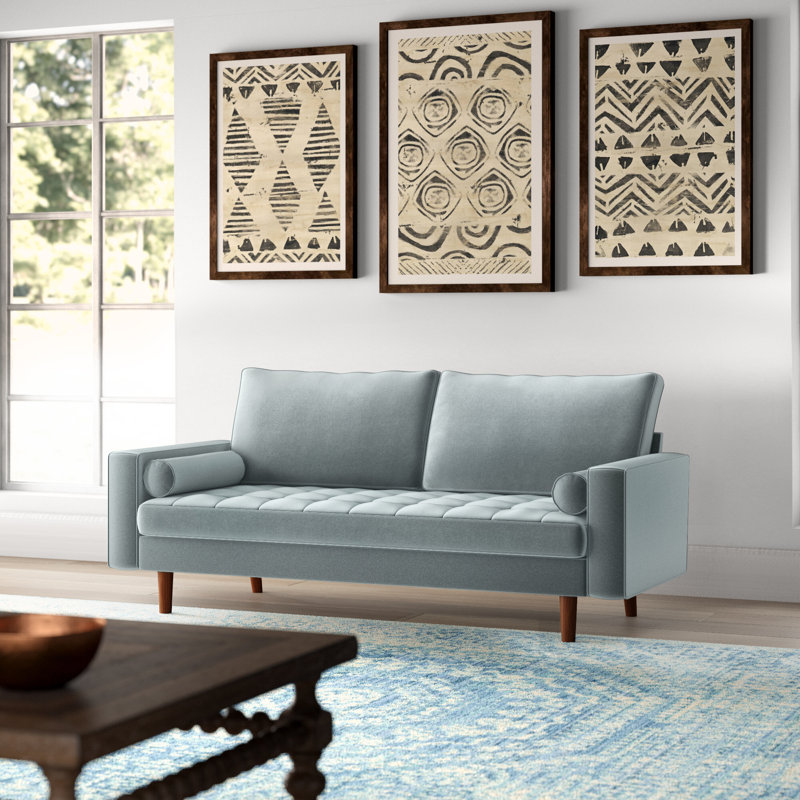 Collington 70" Square Arm Tufted Seat Sofa, Light Grayish Velvet
