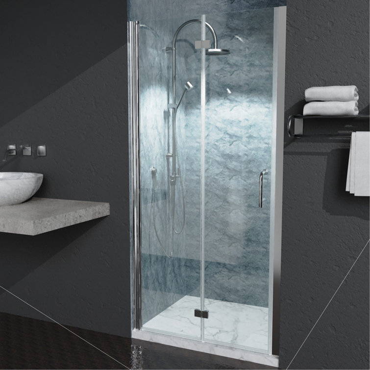 High-Quality 36 To 37-3/8 In. W X 72 In. H Bi-Fold Semi-Frameless Shower Doors In Chrome With Clear Glass