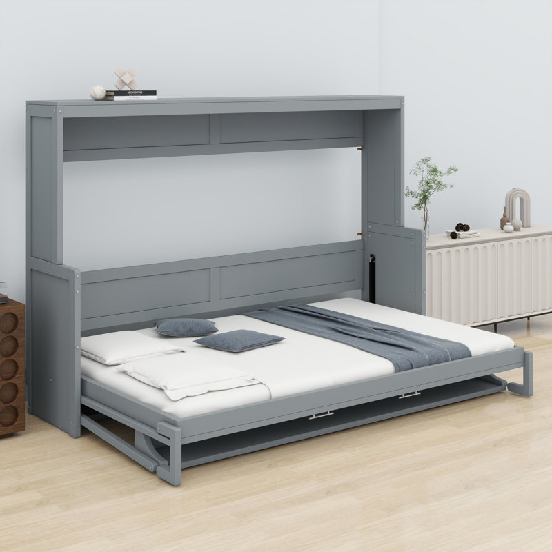 Lit escamotable peu encombrant avec mécanisme de levage hydraulique et bureau intégré, Grey