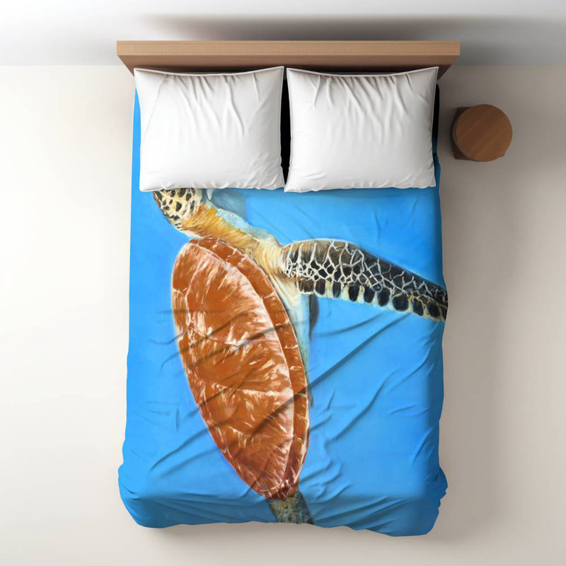 Green Aquatic Turtle Duvet Cover | Exotic Bedroom Decor