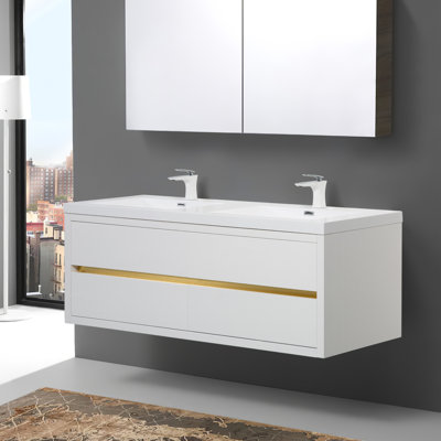 72" Wall-Mounted Bathroom Vanity, Glossy