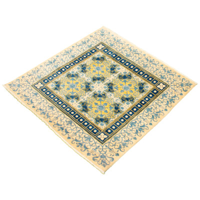 Tapis décoratif en laine de conception unique noué à la main New Age Lahore Ivoire/turquoise 5 pi 10 po x 6 pi Bruna