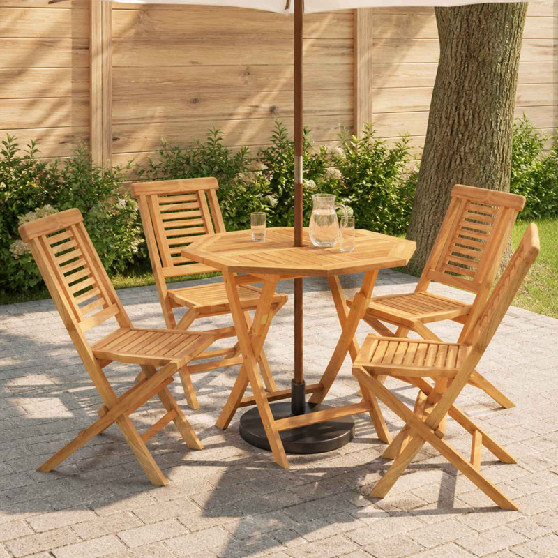 Foldable Table and Chair Set Natural Solid Teak Wood