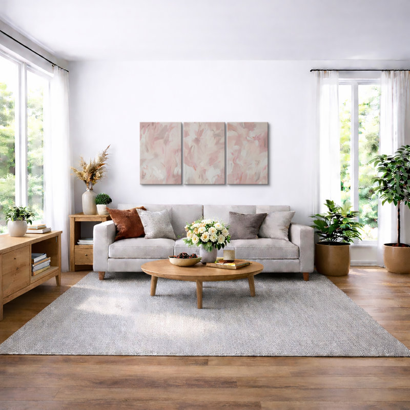 «Blush Pink», art abstrait, images de chambre pastel doux, impression sur toile encadrée, 3 pièces, Toile tendue