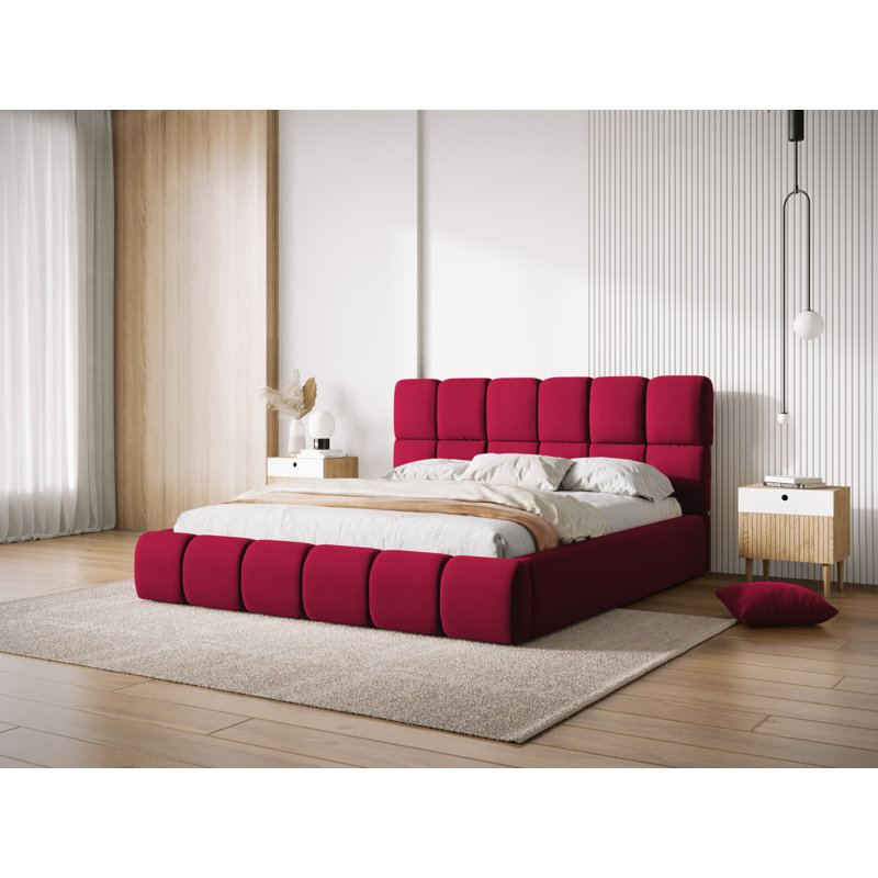 Nehimiah Upholstered Bed, Red, European Kingsize (160 x 200 cm)