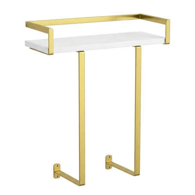 Porte-serviettes mural en métal doré avec tablette en bois pour grandes serviettes pliées, organisateur de salle de bain pour VR et camping