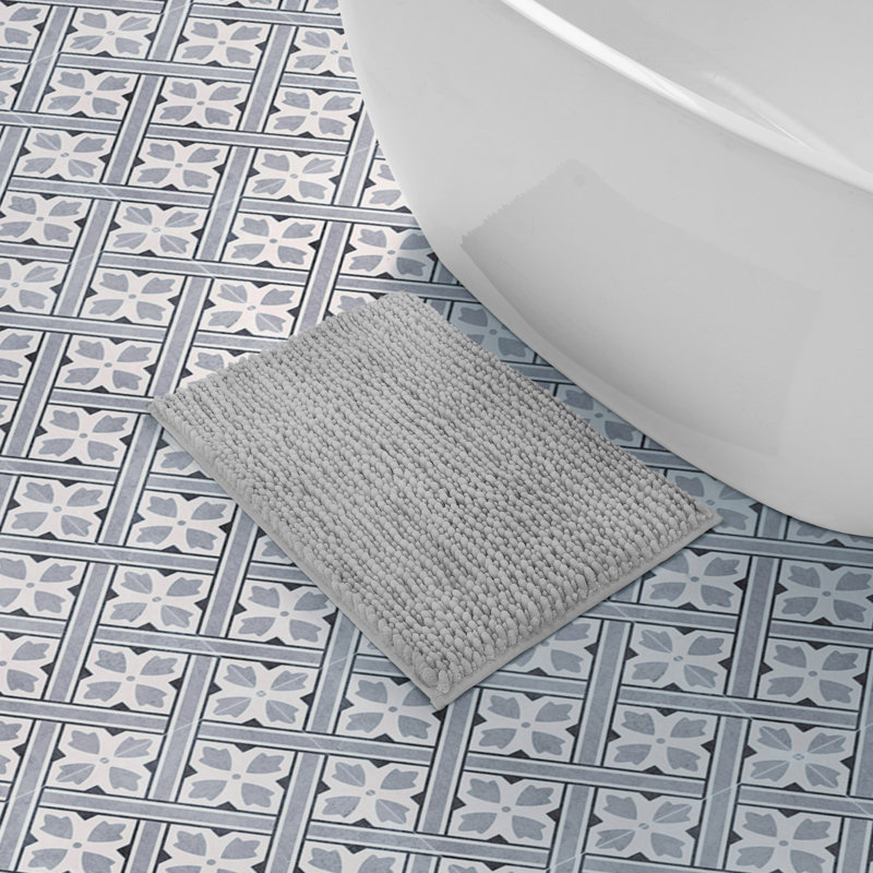 Laura Ashley Butter Chenille Bath Rug, Light Gray, 17" W x 24" L