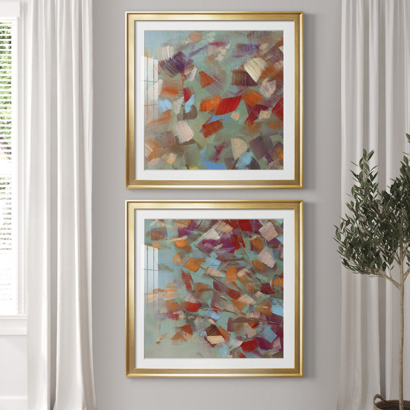 Confetti Party I - ensemble de 2 reproductions d'art, H 34,5 po x l 69 po x P 1,5 po, Papier encadré doré, Blanc