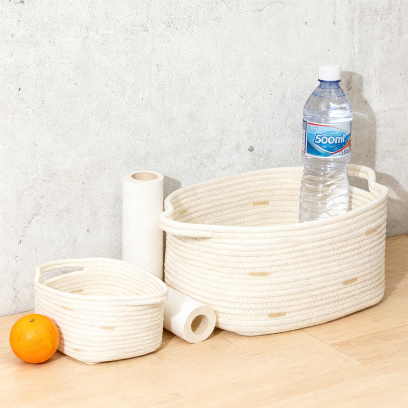 Fabric Rope Storage Baskets Set Of 3 With Easy-Carry Handles, Woven Decorative Organizing Bins For Home Organization In Multiple Sizes, Durable And Stylish Design