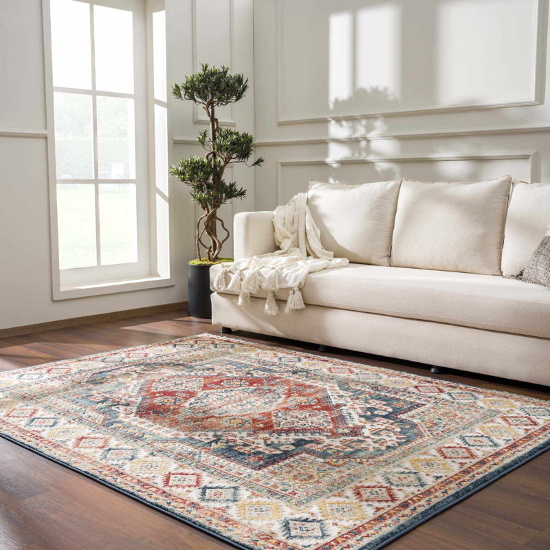 Tapis oriental en polypropylène tissé à la machine en beige, Rectangle 5 pi 3 po x 7 pi