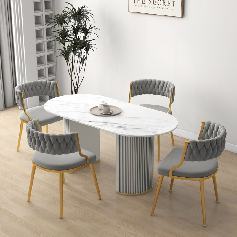 Ginko Tufted Velvet Dining Chair, Gray, 4