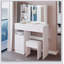 Table de meuble-lavabo de taille moyenne de 37 pouces avec tiroir de gauche, tabouret rembourré, miroir à DEL tricolore et rangement grande capacité pour les chambres spacieuses-641343973