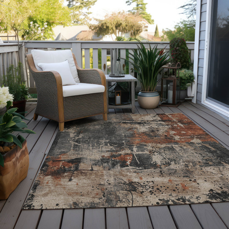 Tapis taupe Xhevrie intérieur / extérieur lavable à la machine, Rectangle 9 pi x 12 pi