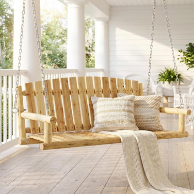 Balancelle en bois, banc suspendu pour 3 personnes avec chaînes robustes, balancelle d'extérieur 900 LBS pour patio, jardin, cour, porche