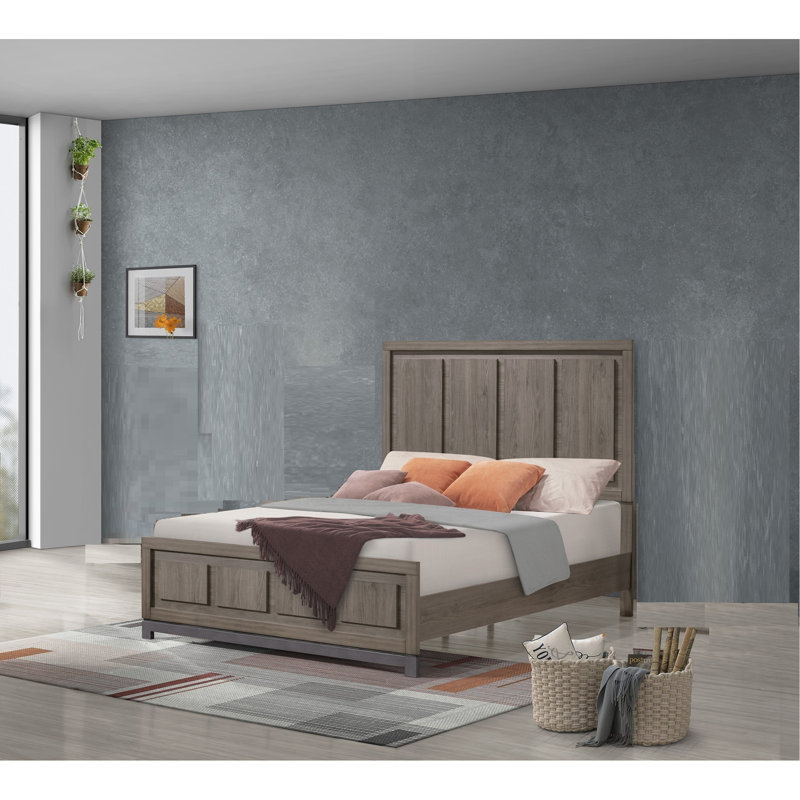 1 lit à panneau contemporain au design épuré et minimaliste au fini chêne gris apaisant