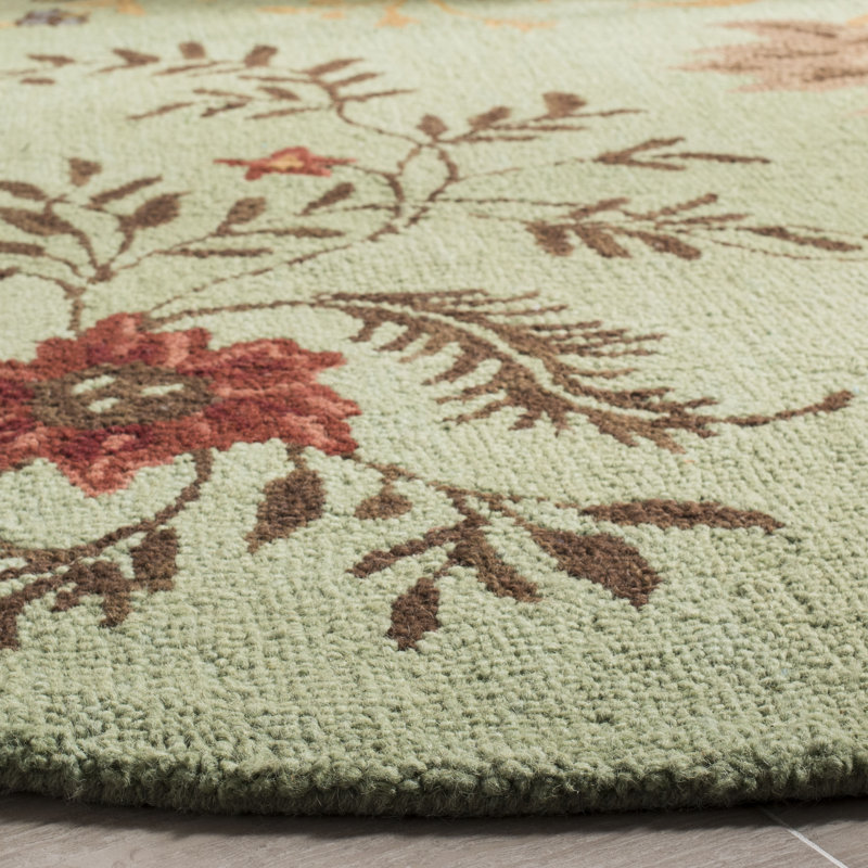 Tapis vert en laine / coton / latex crocheté à la main Emrick, Rond 6 pi