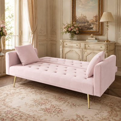 Canapé-lit convertible Varlune 71" en velours, style rétro américain, 2 places, avec 3 positions de dossier réglables, coussins, pieds en métal doré et capacité de charge de 272 kg.