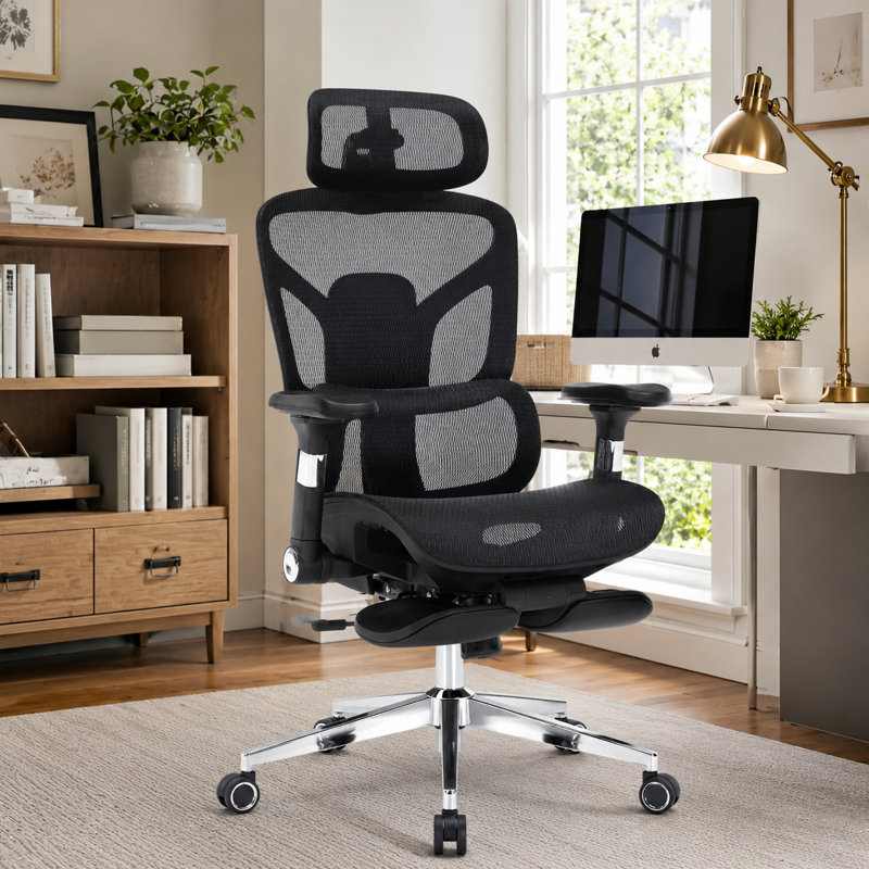 Chaise de bureau ergonomique en filet avec support lombaire 3D, accoudoirs rabattables 5D, appui-tête réglable, inclinaison à 135 °, repose-pieds et capacité de 400 lb.