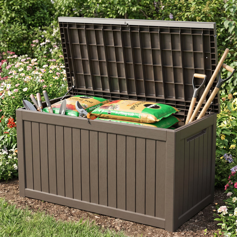 280 Gallon Brown Resin Waterproof Outdoor Deck Box Multi-Functional Storage Solution Ideal For Garden Patio And Pool, Brown
