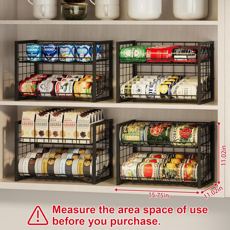 Lot de 2 supports à conserves empilables pour garde-manger, organisateur de rangement robuste et réglable à 2 niveaux pour conserves alimentaires, distributeur de boissons et de collations, noir