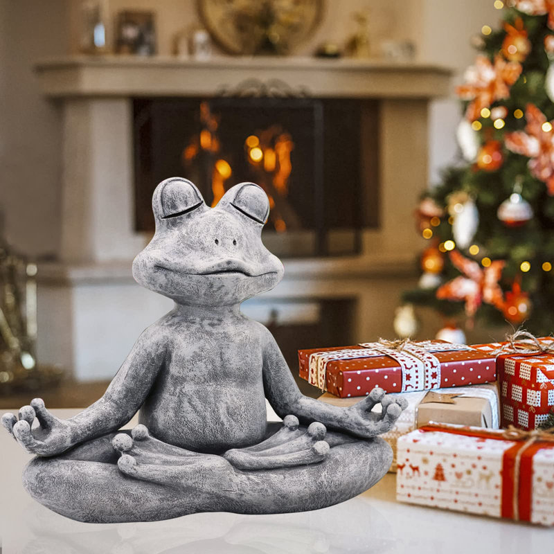 Statue de jardin en résine représentant une grenouille méditante (12,5 po L x 10 po H) pour la décoration intérieure et extérieure (terrasse, jardin).