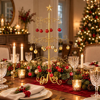 3FT Gold 3-Tier Metal Ornament Display Tree with Hanging Hooks