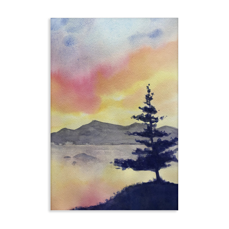 Coucher de soleil radiant sur toile de lac, design par Stephanie Fielden, H 30 po x l 20 po