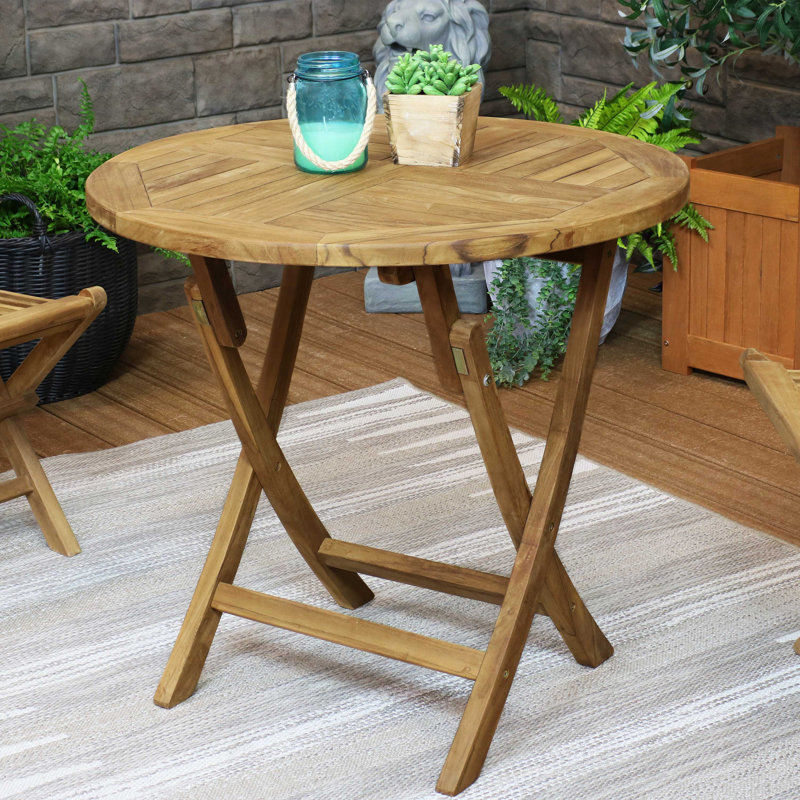 Heideman 32" Round Teak Outdoor Folding Bistro Table, Brown, 31.5"