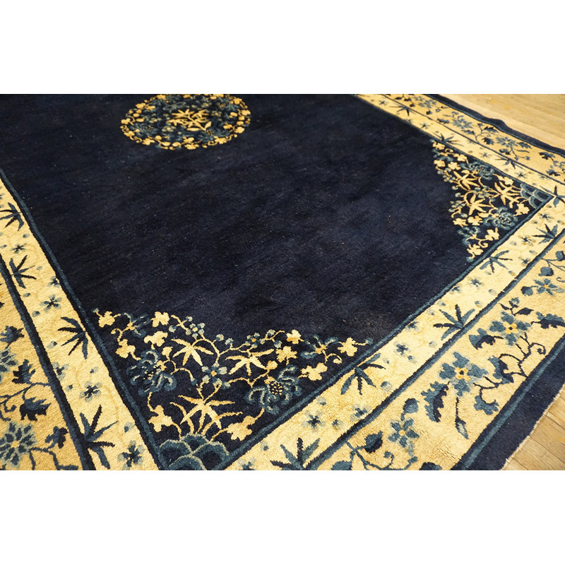 1900s Wool Rectangle Antique Blue Chinese - Peking Hallway Runner Knotted Rug