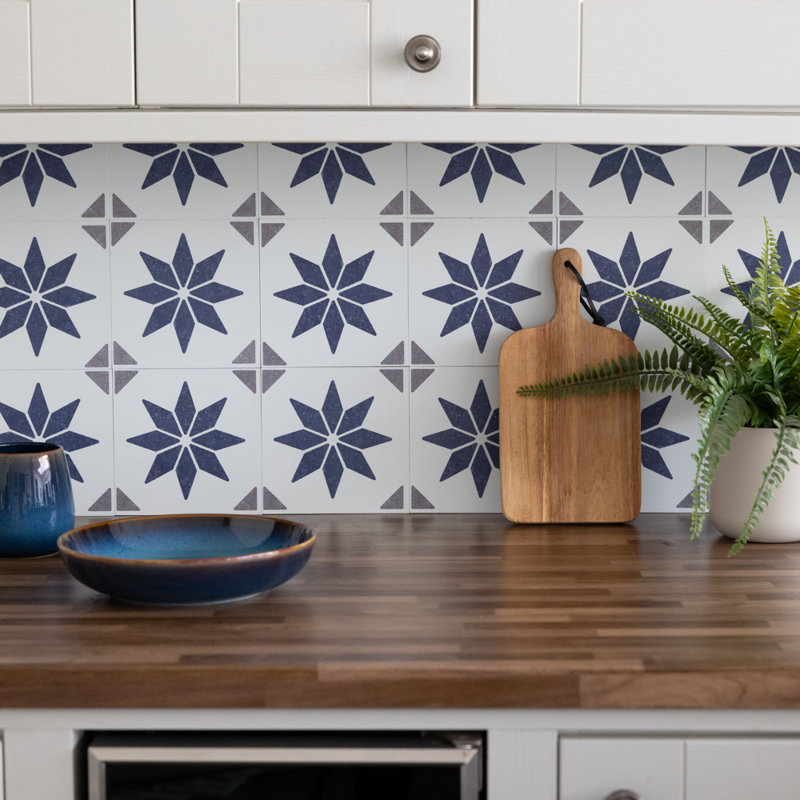 Alia Blue 15.25 x 15.25cm Self-adhesive Vinyl Wall Tiles Pack 6