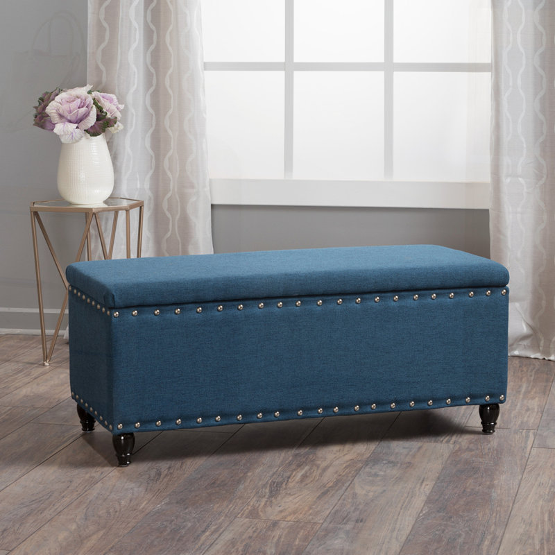 Upholstered Storage Bench, Navy Blue