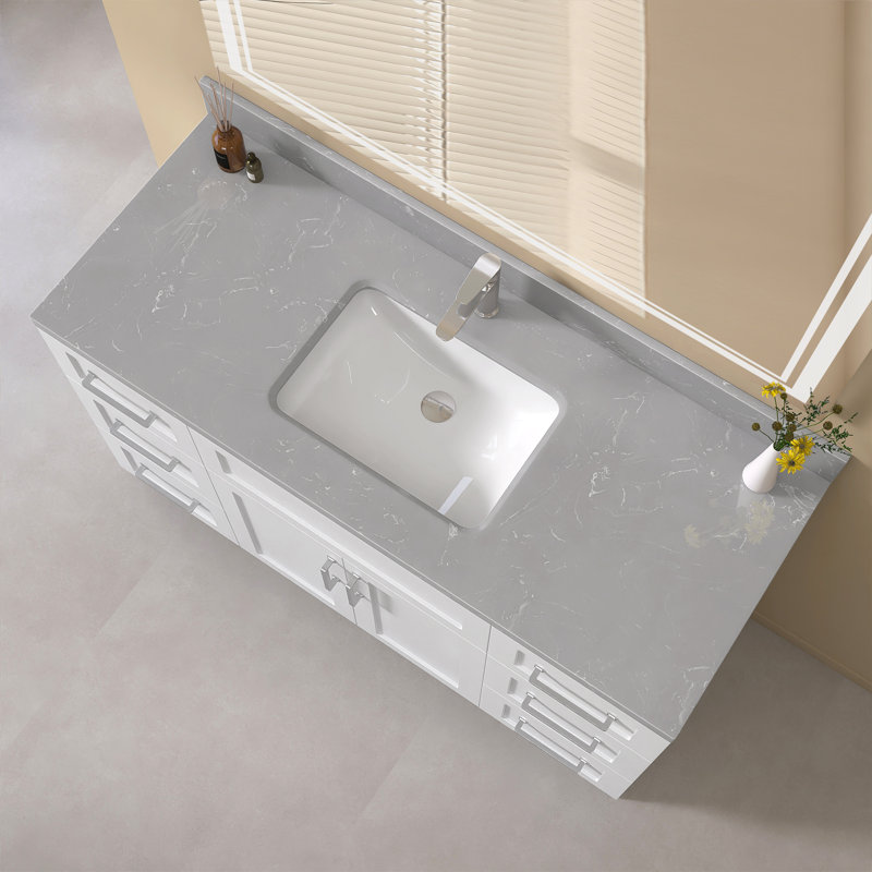 48"W x 22"D Engineered Stone Vanity Top Single Integrated Sink with 4" Backsplash in Gray Marble
