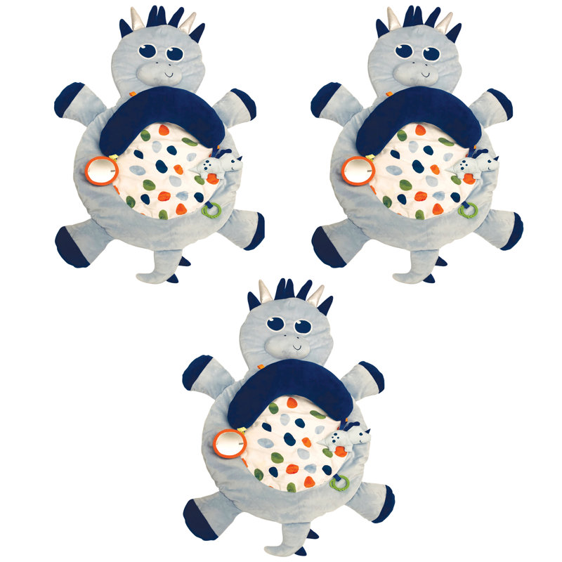 Little Tikes 3 In 1 Infant Tummy Time Plush Pillow Playmat, Blue Dino (3 Pack)