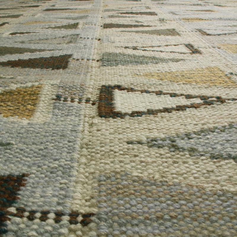Rug & Kilim’S Scandinavian Gray Brown And Blue Wool Rug, Rectangle 9' x 12'