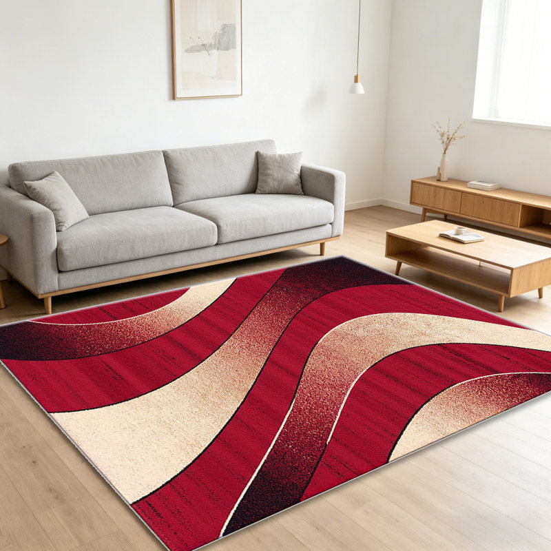 Abstract Swirl Red Beige carpet-easy to clean, machine-washable, soft and comfortable; suitable for door mats, kitchens, living rooms, bedrooms, corridors, and laundry areas. Easy to clean, durable carpet for home decoration.